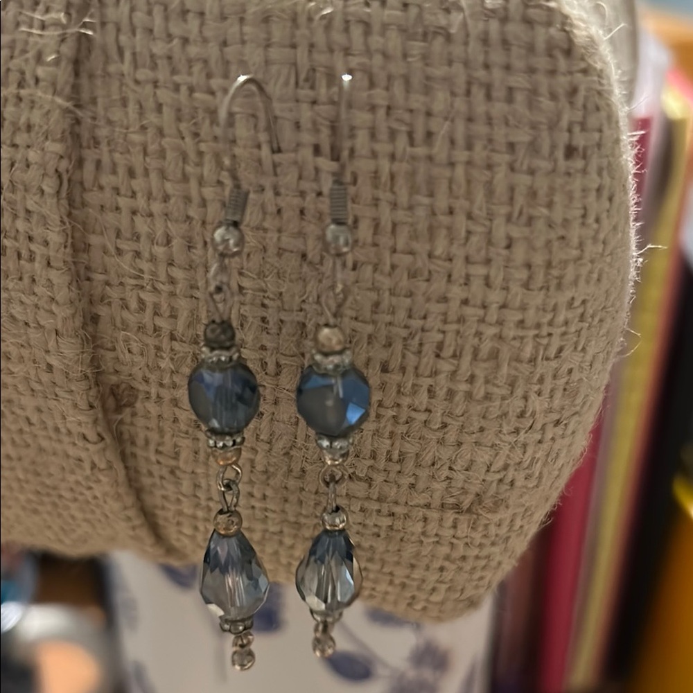 Elegant Silver and Blue Beaded Earrings